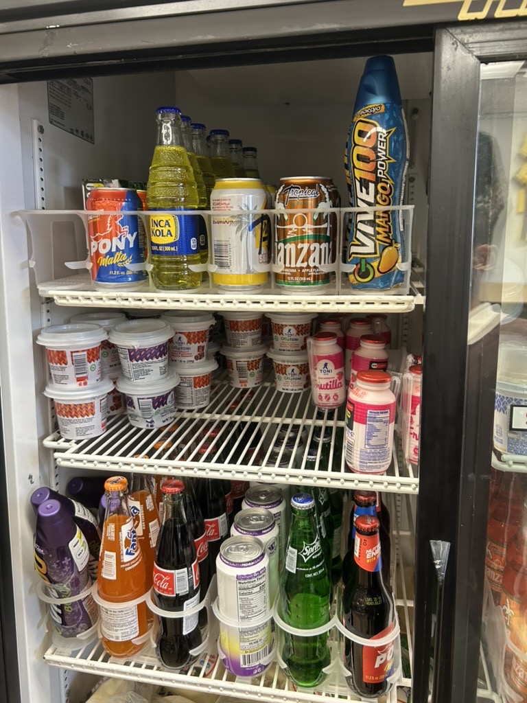 Imported sodas and chilled drinks in the market refrigerator